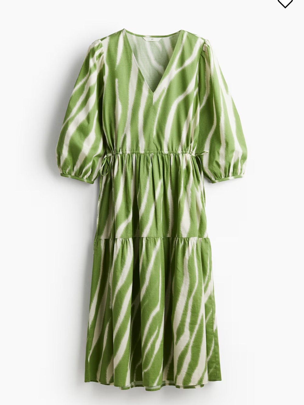 H&M Green and White Printed Tiered Midi Dress